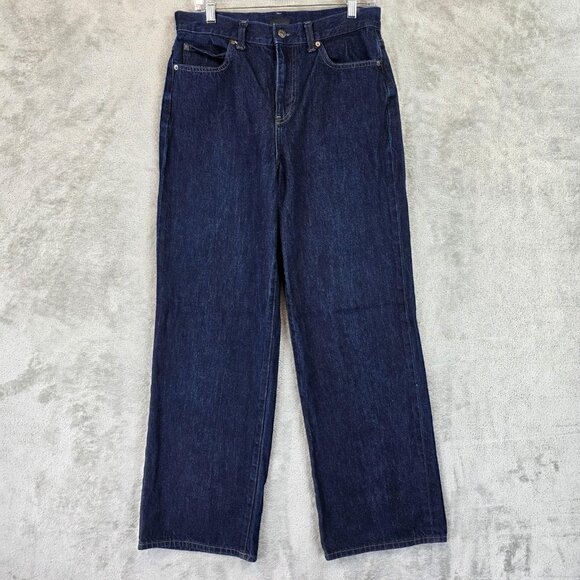 Uniqlo Jeans Womens 28 Dark Wash High Rise Straight Leg Cotton Denim Zip Fly - Picture 1 of 10